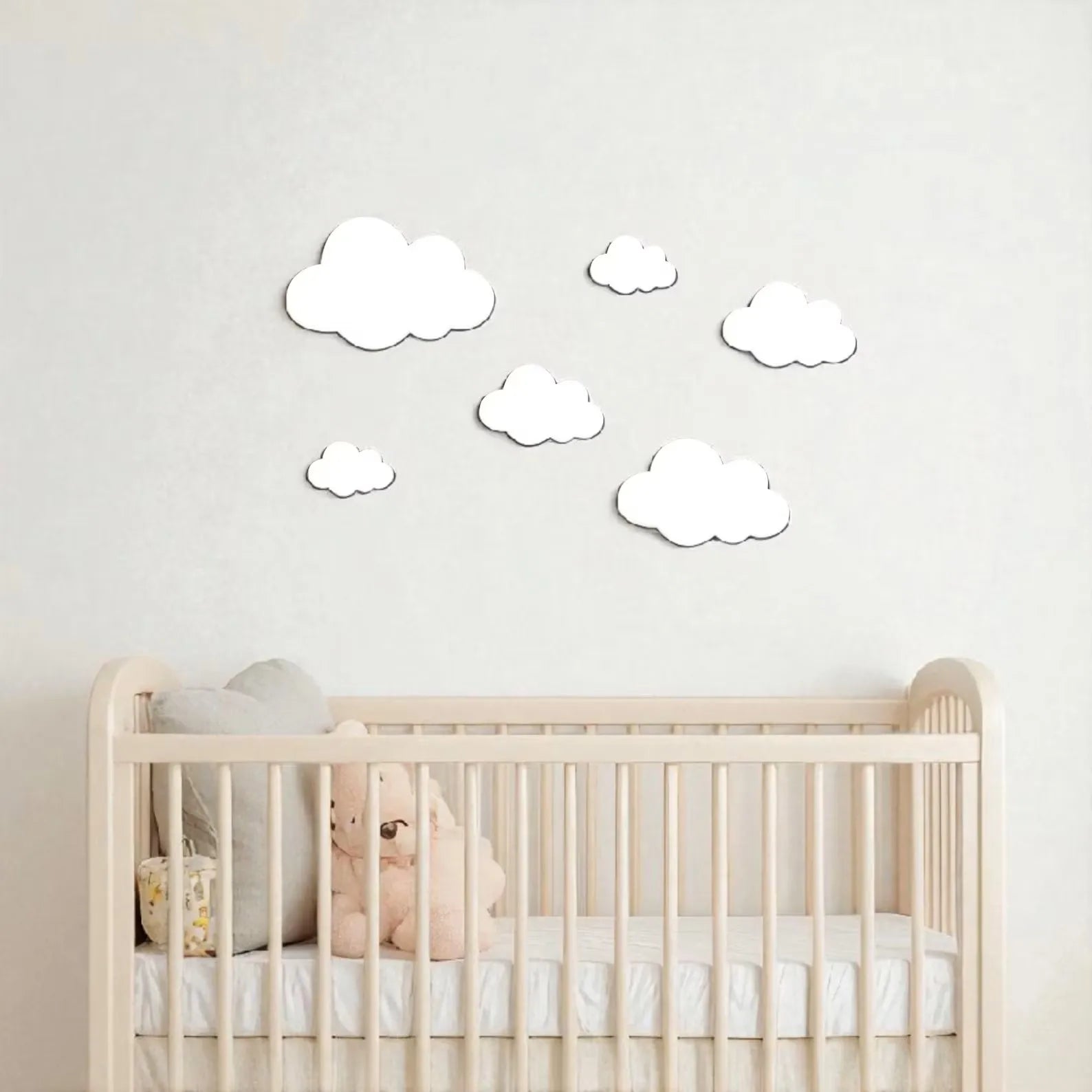 6Pcs/Set Nordic Style Wooden Cloud Sign Set Cloud Decoration Modern/Bohemian, Home Wall Decoration, Celestial Wall Art, Living Room and Room Decoration, Holiday Wooden Wall Stickers, Wedding Wooden Cloud Series Wall St
