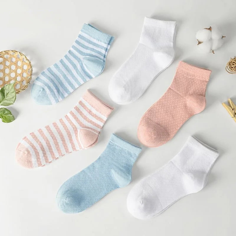 Children's Summer Mesh Colorful Socks: Pure Cotton, Sweat-Absorbent, Breathable, Seamless Stitching, for Boys and Girls, School