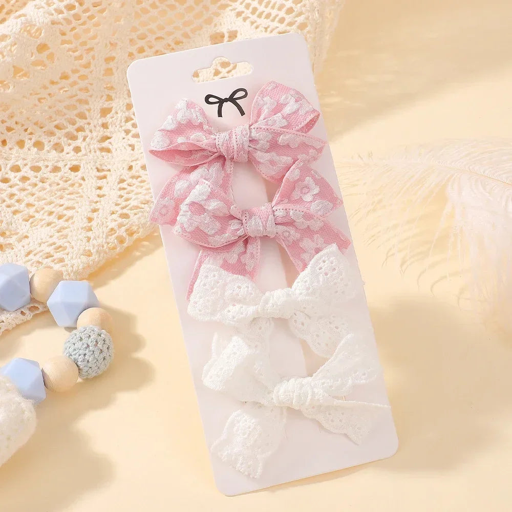 4Pcs/Set Baby Girls Hair Accessories Sweet Plaid Flowers Lace Bows Hair Clips Lovely Ins Hairpin Barrette Headwear