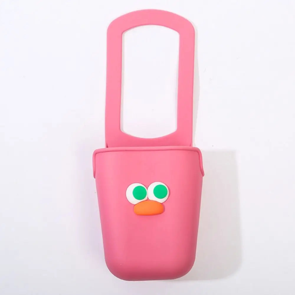 Cute Silicone Cup Holders Large Capacity Portable Baby Stroller Cup Rack Bottle Storage Bag Cartoon Face Water Bottle Pouches