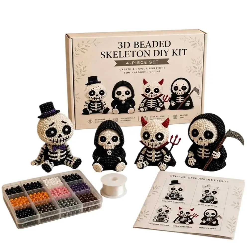 Beaded Skeleton Craft Kit Halloween Toy with Instruction Mini 3D Beaded Skeleton Crafting Set for Home Party Classroom School