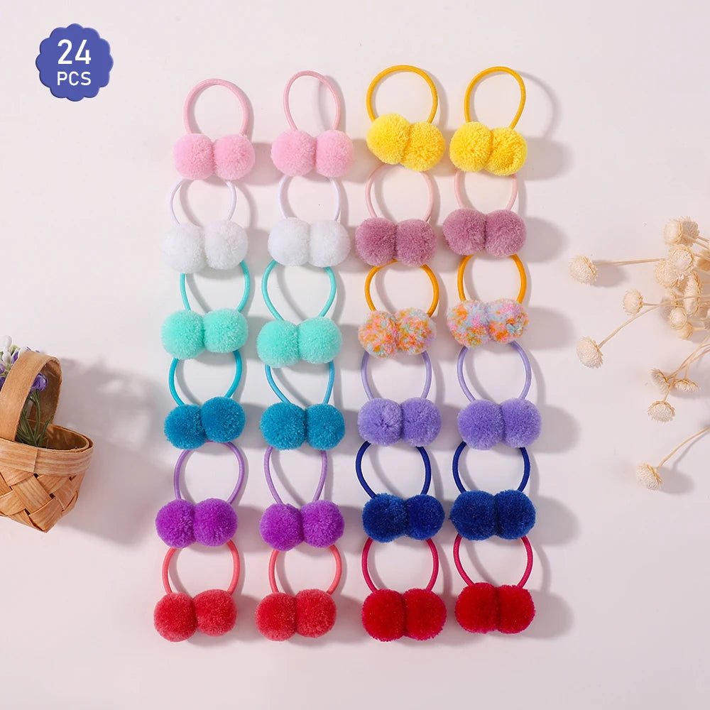 Double Plush Ball Elastic Hair Bands For Kids Girls Ponytail Ties 20/40 Pack Colorful