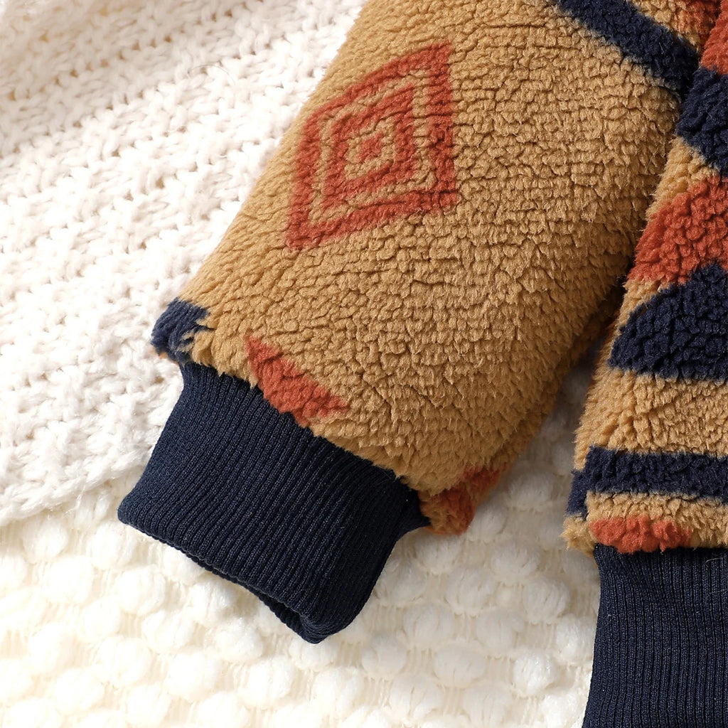 0-3 Year Baby boy Plush Set Geometric Pattern Long sleevedand Pants 2pcs/Set Toddler Baby boy Winter Cold proof keep warm set