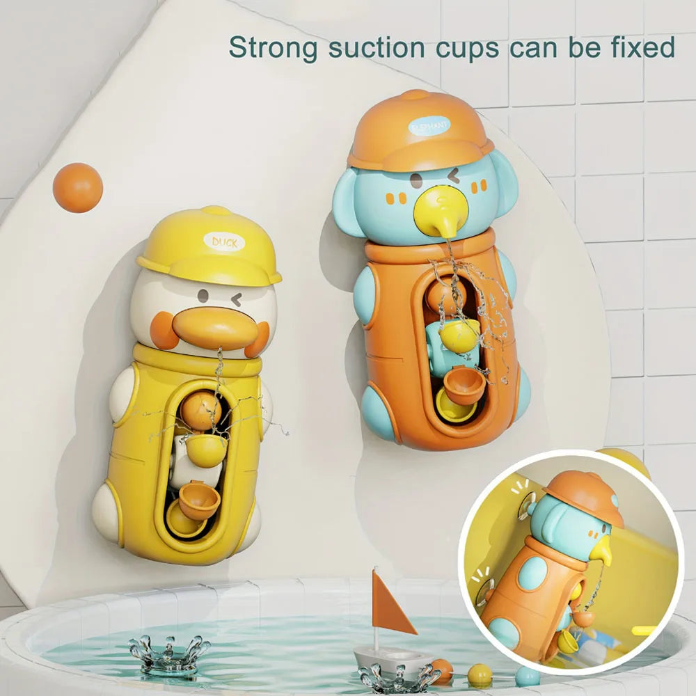 Cute Duck&Elephant Shower Bath Toys Water Play Spinner with Suction Cup Waterwheel Bathroom&swimming Pool Games for Kids Holiday