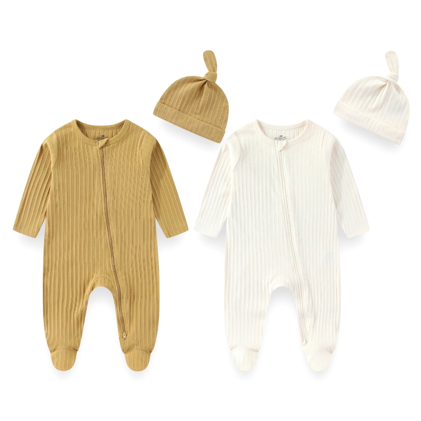 Solid Color 4-Pack Baby Unisex Clothing Set Newborn Boys Girls Long Sleeve Footed Romper+Hats Suit Four Seasons Infant Clothe