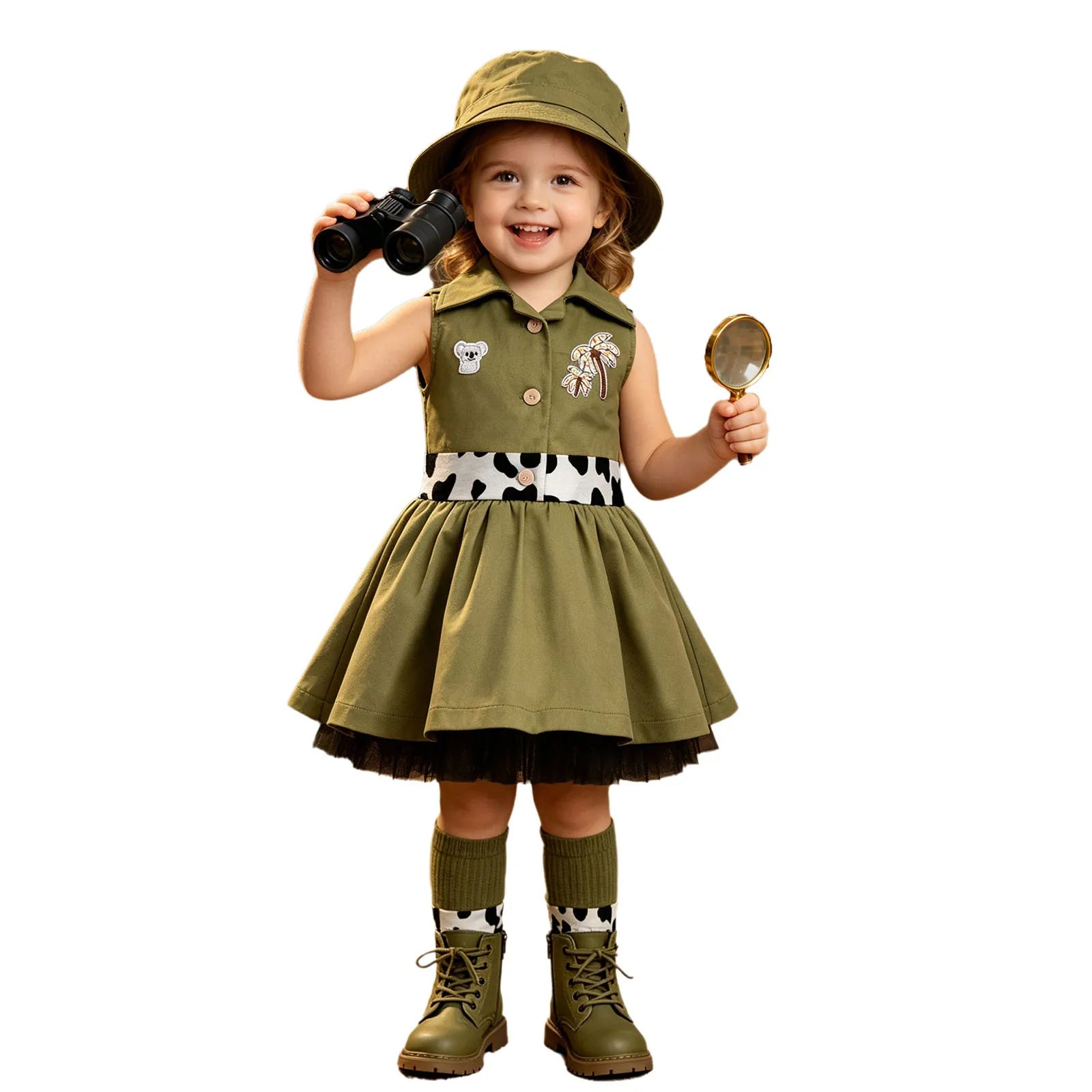 Toddler Baby Girls Zookeeper Suit Sleeveless Cute Animal Embroidery Tulle Dress Birthday Party Cake Smash Zoo Keeper Outfits