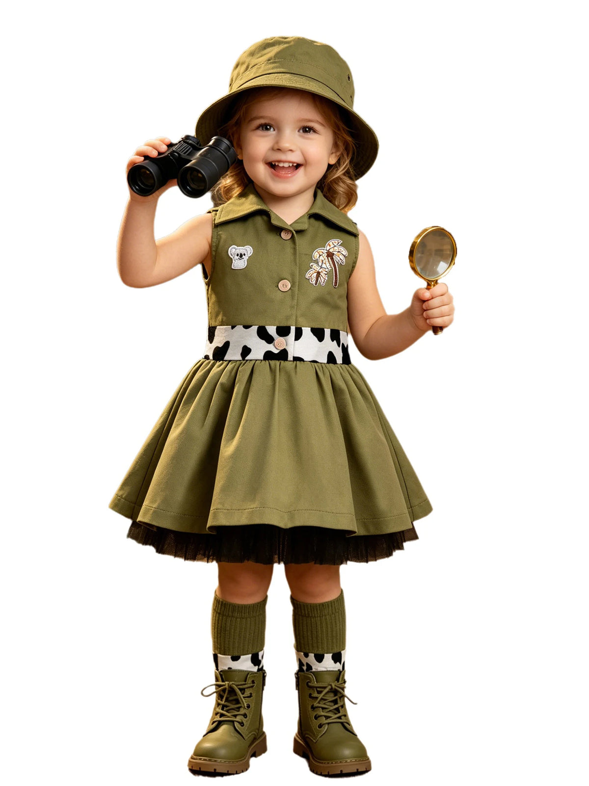 Toddler Baby Girls Zookeeper Suit Sleeveless Cute Animal Embroidery Tulle Dress Birthday Party Cake Smash Zoo Keeper Outfits