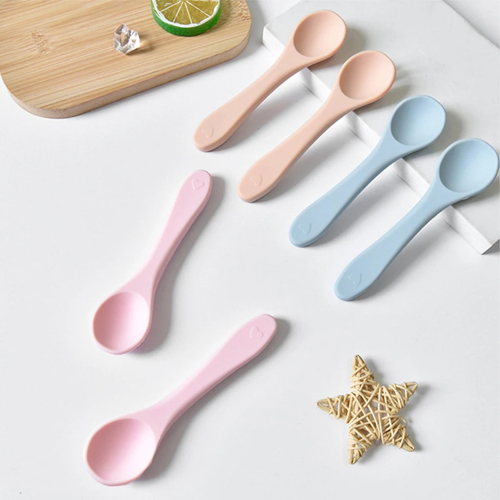Soft Silicone Baby Feeding Spoon BPA Free Newborn Infant Weaning Spoon Heat Resistant Chewable Training  Daily Feeding Tableware