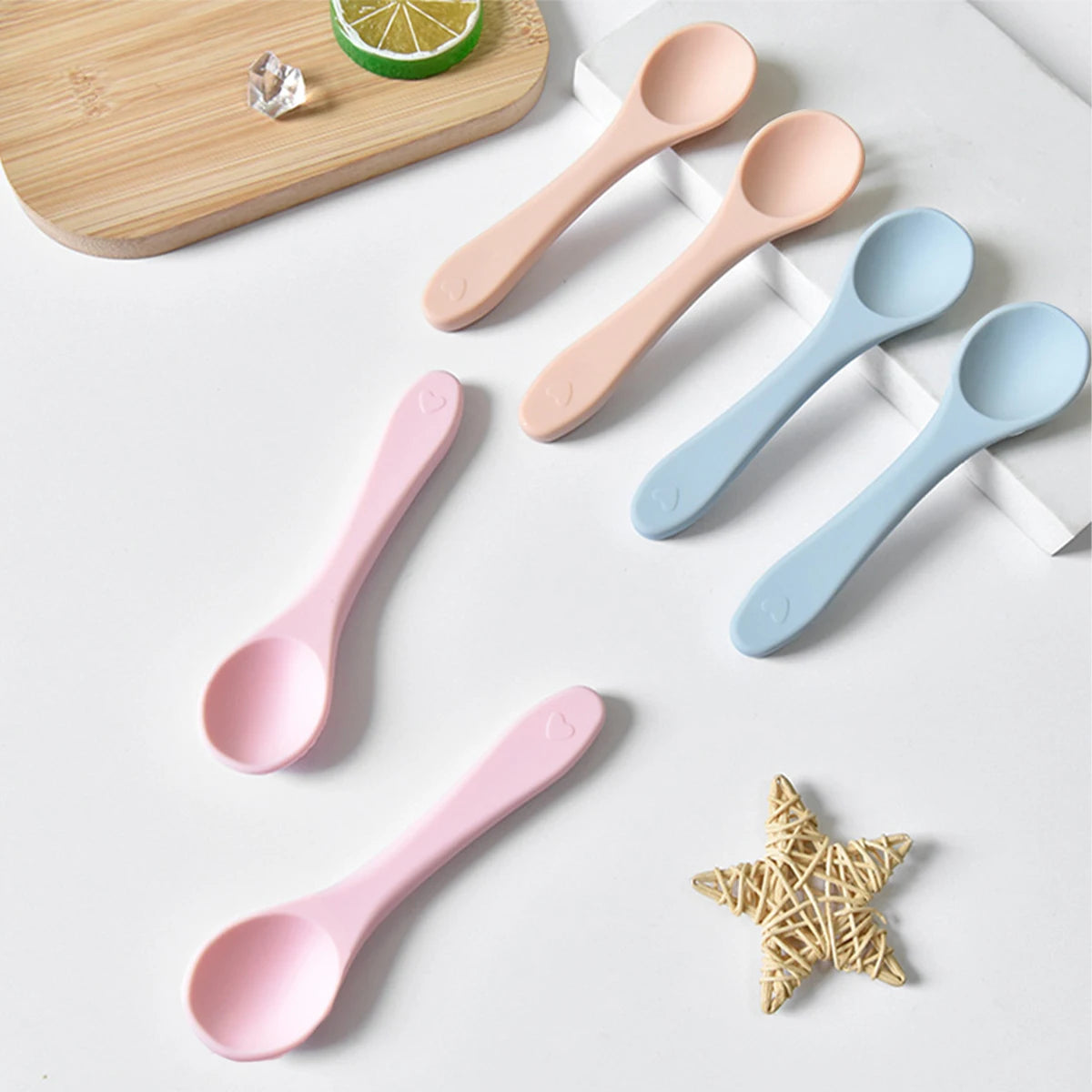 Soft Silicone Baby Feeding Spoon BPA Free Newborn Infant Weaning Spoon Heat Resistant Chewable Training  Daily Feeding Tableware