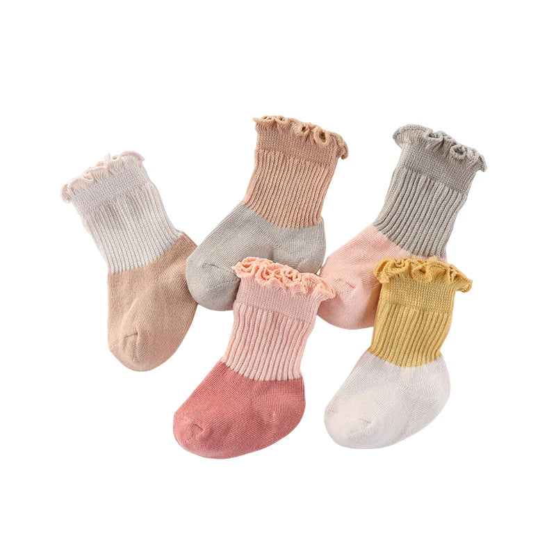 Four Seasons Baby Socks 0-5T Mid Calf Cotton Soft Breathable Infant Accessories 5 Pairs
