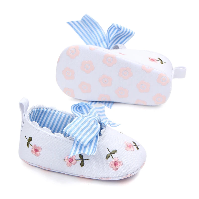 Cute Baby Girl Flower Bow Princess Shoes Spring & Autumn Fashion Design Soft Soled Solid Comfortable Infant Shoes First Walkers
