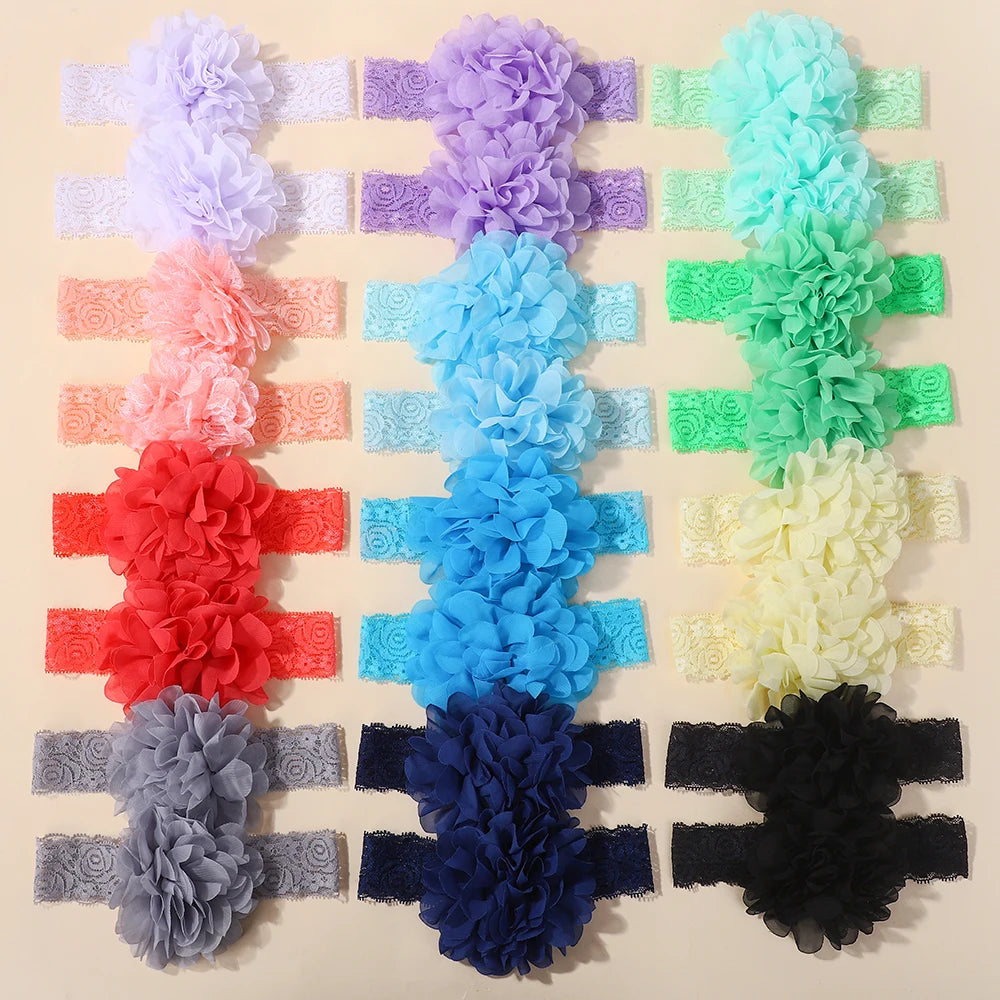 20Pcs random color lace nylon hair band for baby elastic wide band flower headband cute infant no harm to hair headdress