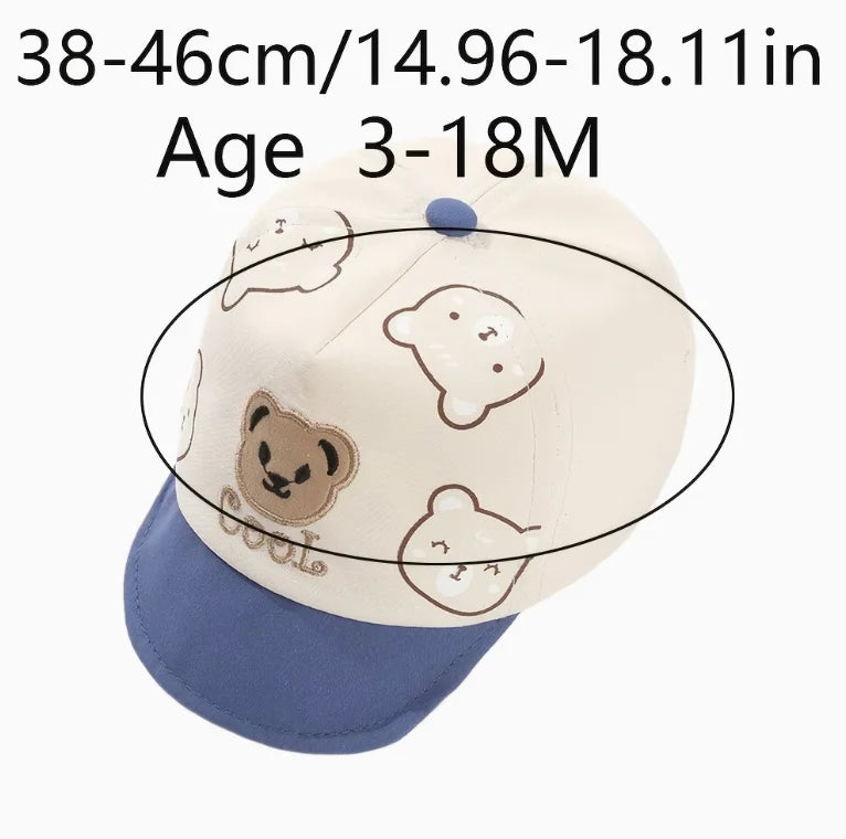 0-1Y Baby Hat Spring/Summer Sun Hat for Infants, Cute Cartoon Bear Baseball Cap with Soft Brim Lightweight for Outdoor Play