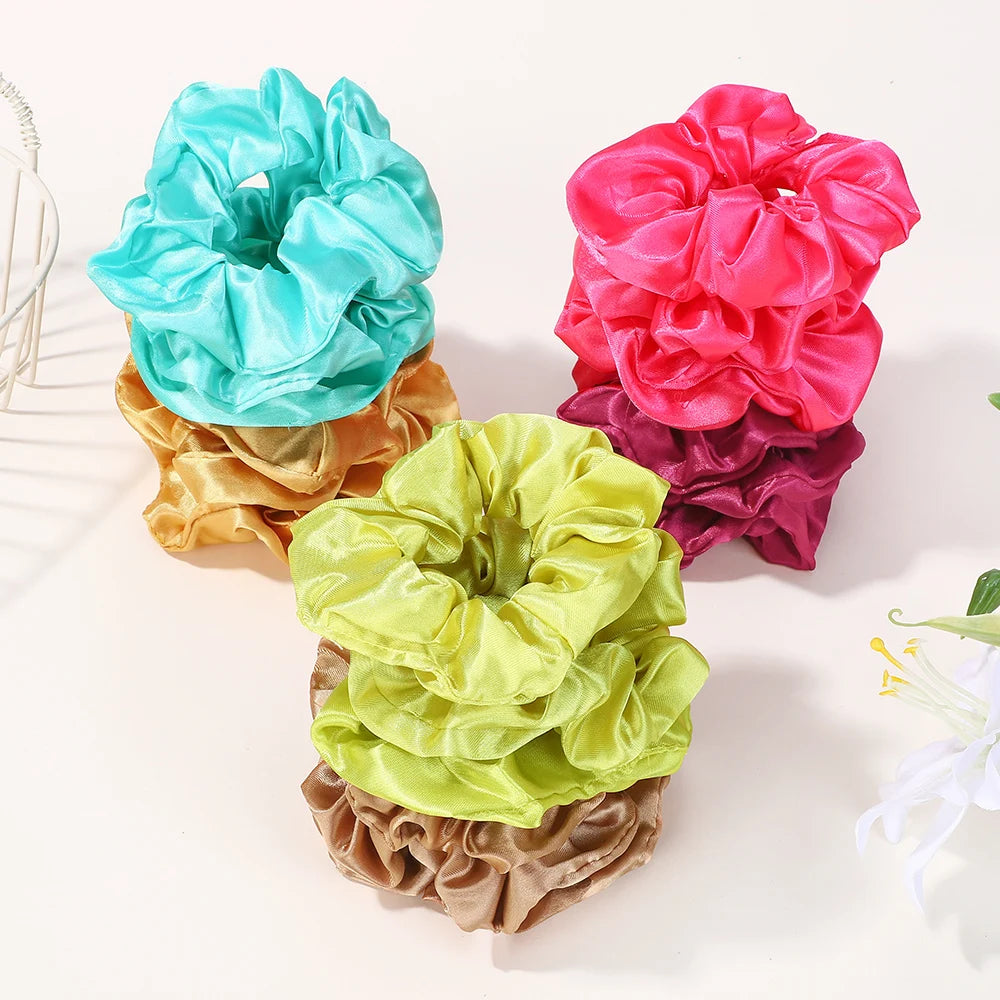 40Pcs Random Color Elastic Scrunchies Womens Low Ponytail Hold Headband Solid Color Ribbon Hair Band