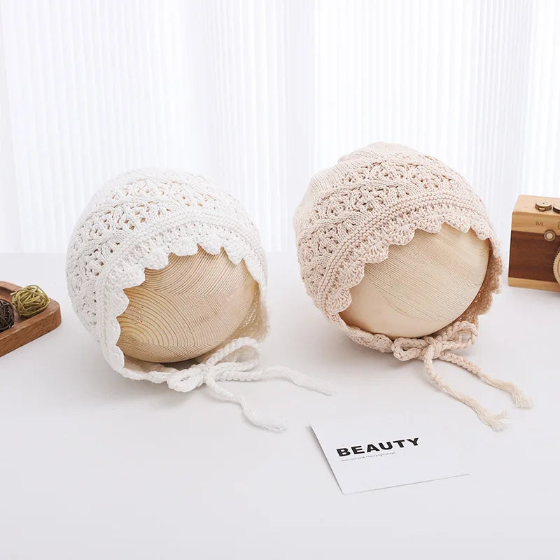 Solid Color Trendy Baby Hat Handmade Lace Turban Baby Hat Girl's Knitted Hat Newborn Hat Wholesale