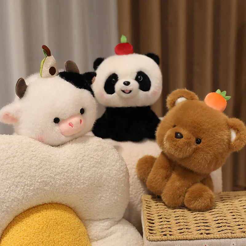 Sitting Cartoon Stuffed Animal Dolls Plush Toys - Dog Panda Bear Cow Elephant Designs - Lovely Pillow for Birthday Gift And