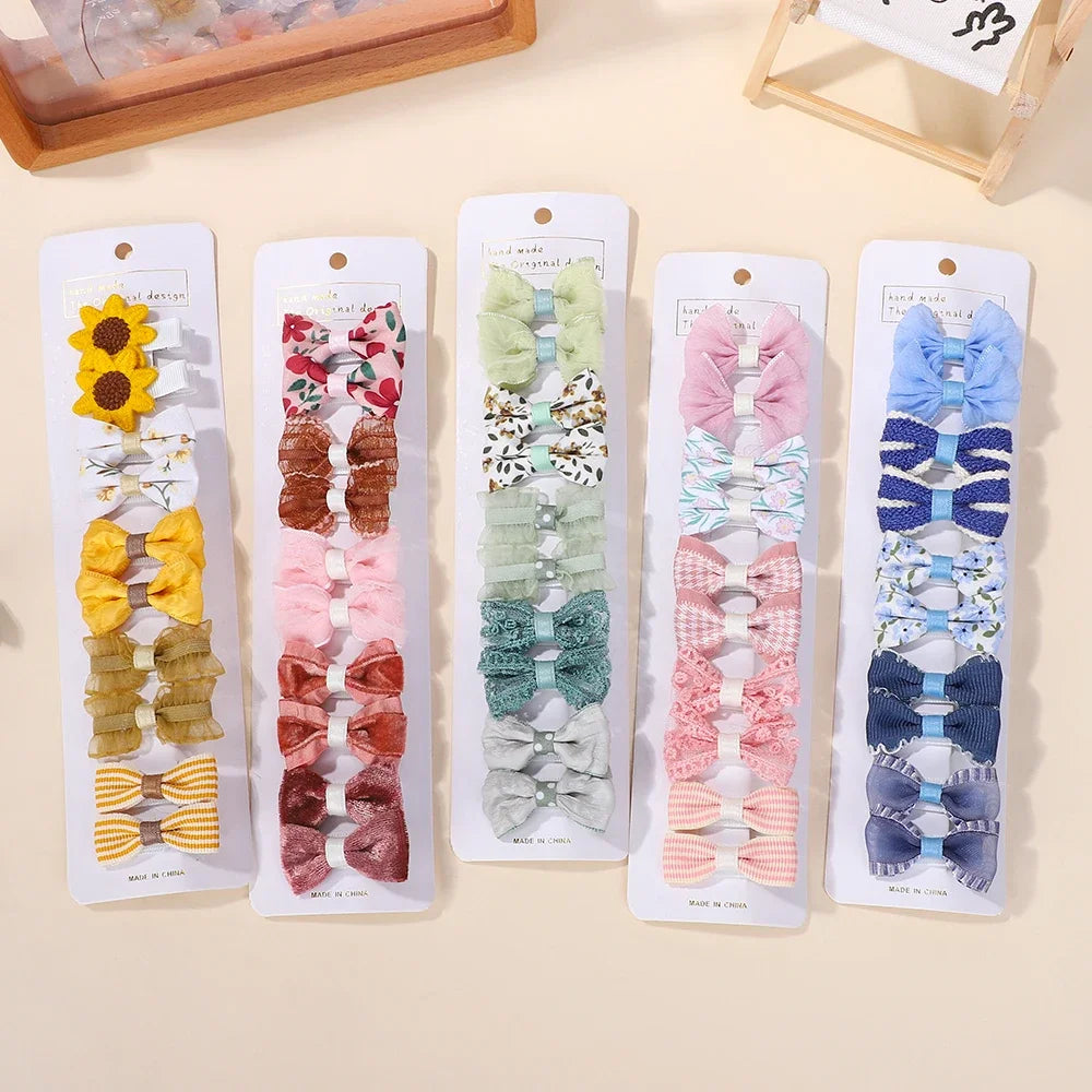 10Pcs/set Children Exquisite Hair Clip Lovely Bowknot Printing Cloth Hairgripes for Girls Boutique Hair Accessories