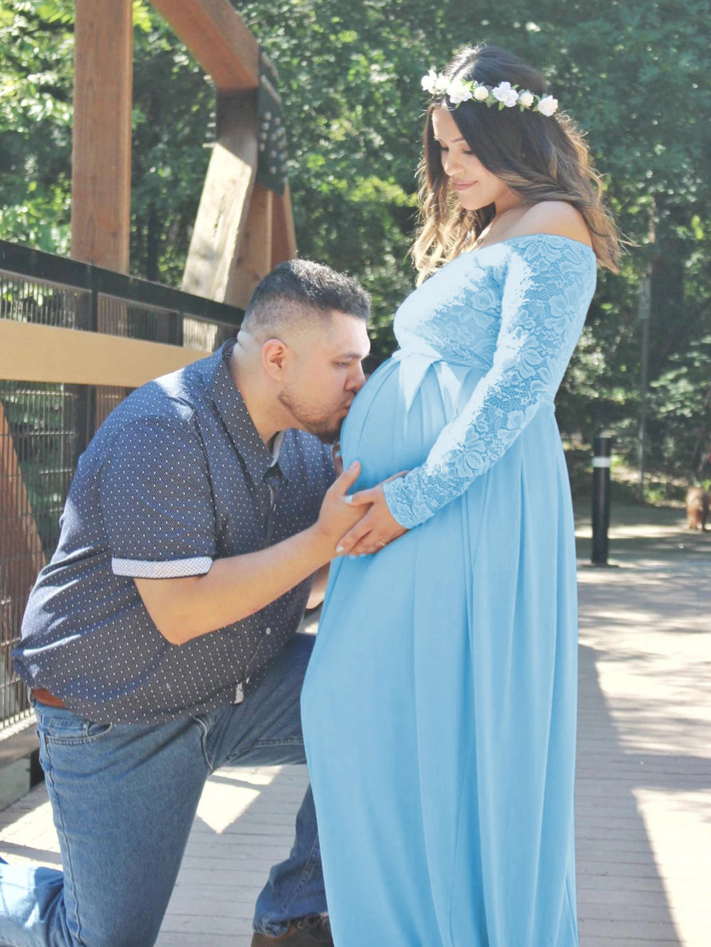 Maternity Lace Photography Gown V-Neck Long Sleeve Maxi Elegant Pregnancy Dress For Baby Shower Photography