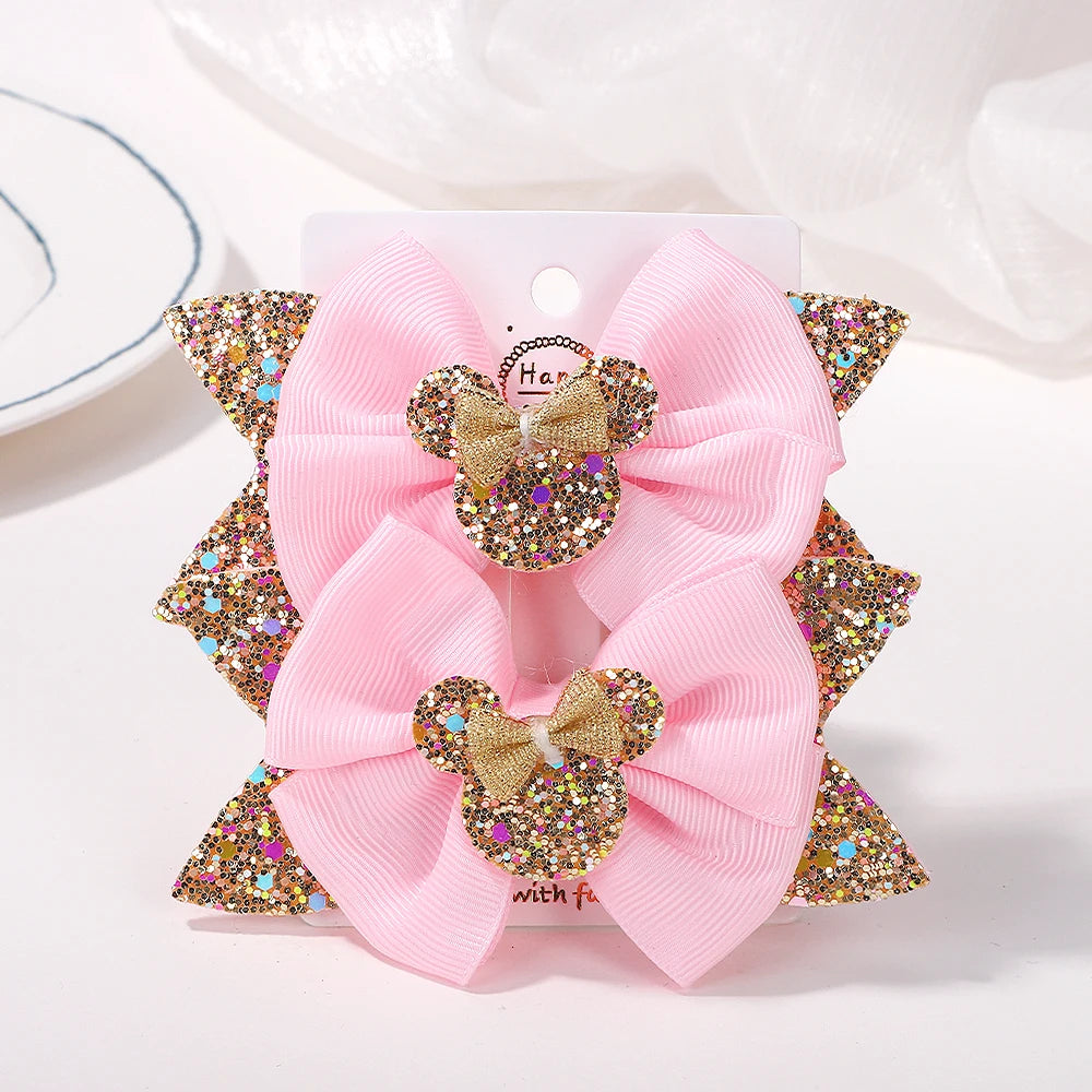 3.9 Inch Big Bows Hair Clips For Little Girls Cartoon Polka Dot Headdresses Set 2Pcs Lot