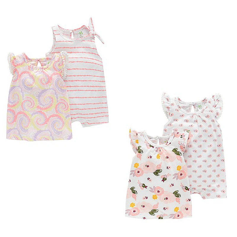 Cartoon Cute Newborn Girl Bodysuits Summer Baby Girl 2-Piece Sleeveless Onesies Fashion Infant Clothes
