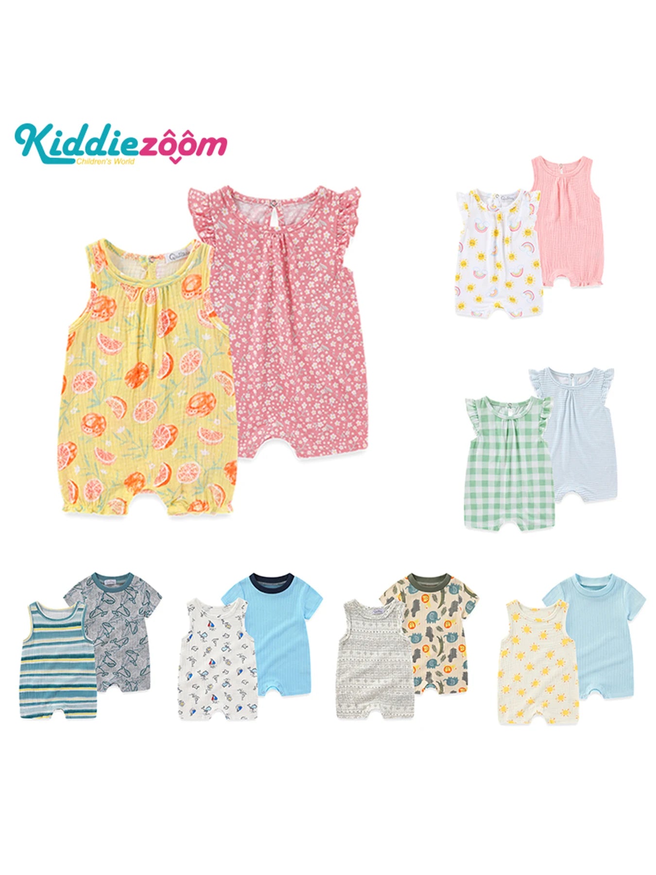 2-Pieces Cartoon Baby Boys Girls Bodysuits Newborn Onesies Summer Sleeveless Infant Clothes