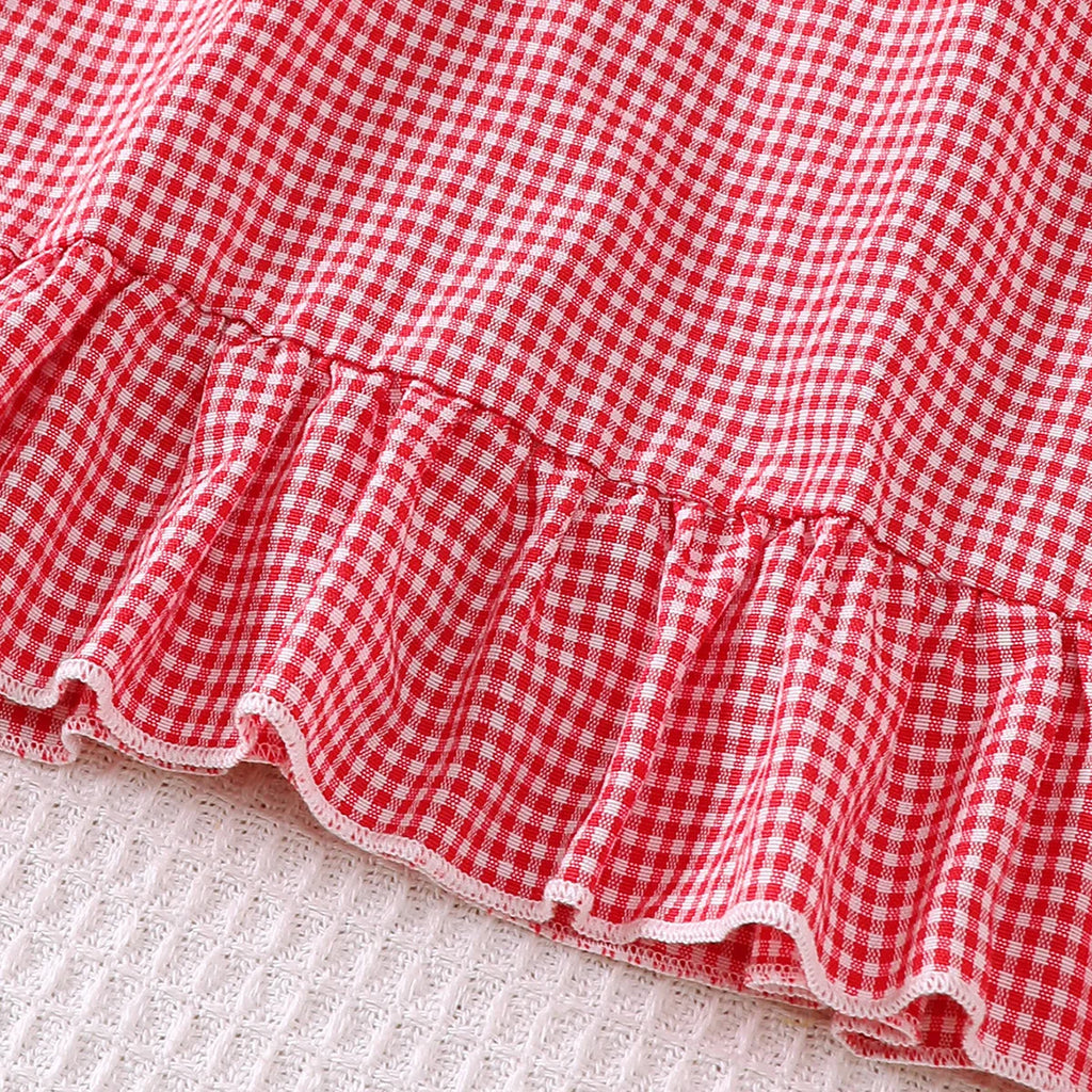 Summer Baby girl Dress Doll Collar Strawberry Printed plaid Dresses+Mini bag Set for Cute Baby girl Dresses aged 0-3 Years