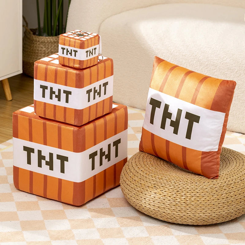 Nice Tnt Plush Pillow Cube Bomb Toy Key Chain Pendant Soft Plush Stuffed Toys Xmas Birthday Gifts For Kids Spoof Decoration