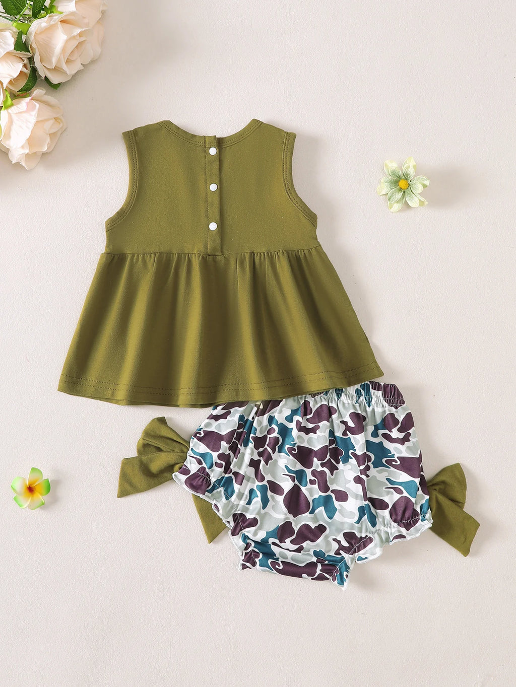Baby Girl round Neck Sleeveless Duck Embroidered Pattern Shorts Set Infant Clothing Toddler Outfit Baby Girl's Summer Dress
