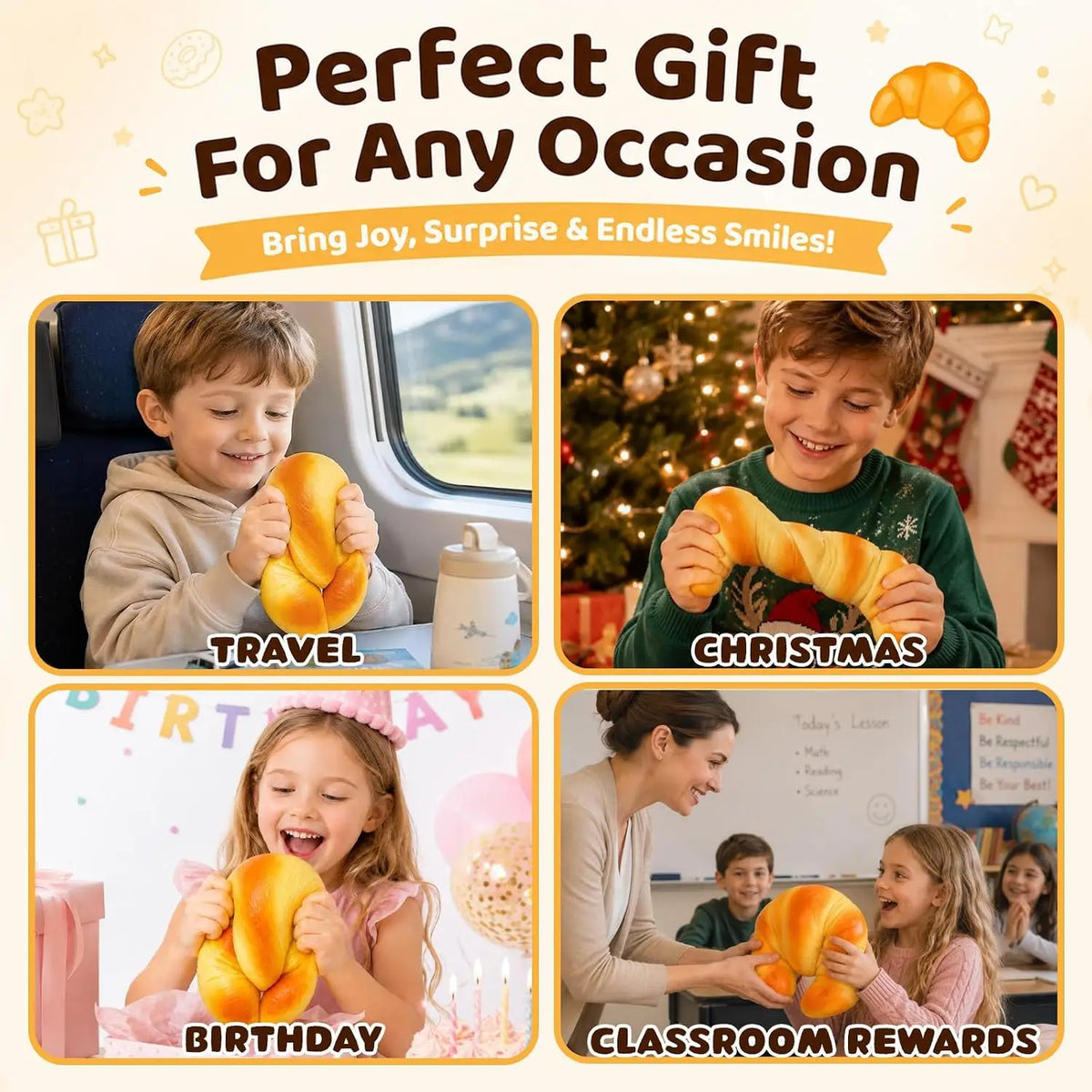 Squishy Croissant Squeeze Toy Slow Rising Sticky Stress Relief Toy Super Soft Food Creative Simulation Bread Anti-anxiety Gifts