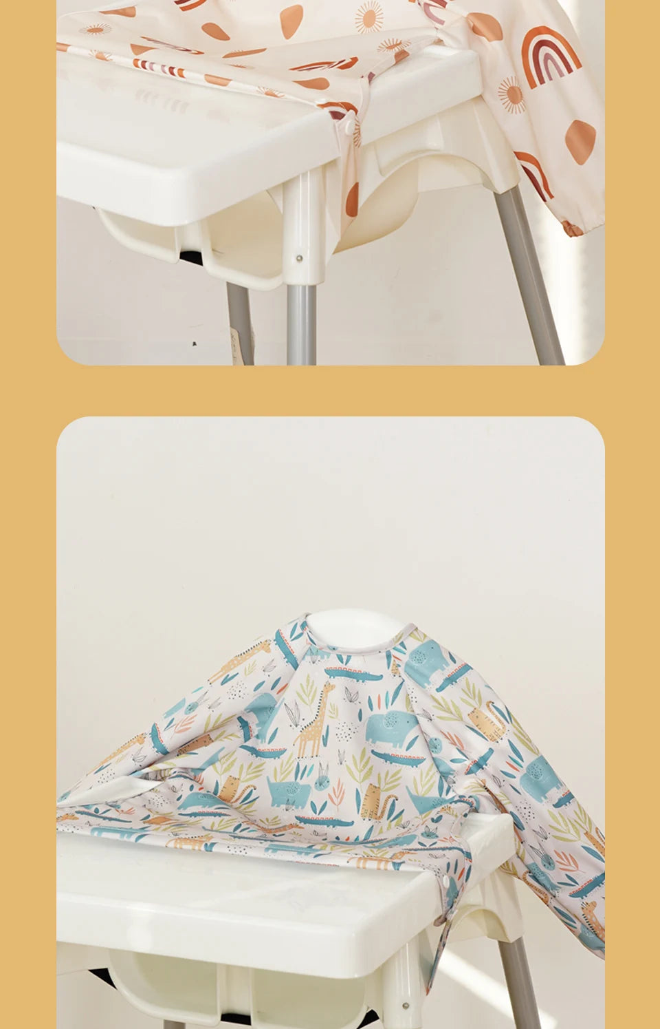 HappyFlute Long-sleeved Coveralls bib Anti-mess Baby Feeding Bib Elastic Strap Use On High chair Stroller Table Waterproof