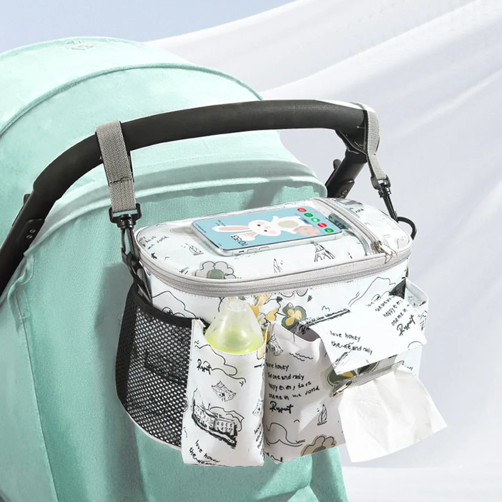 Oxford Cloth Waterproof Baby Stroller Organizer Hanging Bag With Diaper And Bottle Storage Large Capacity