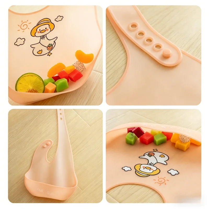 Cute Cartoon Animal Printed Baby Bibs Waterproof Kids Bib Dirtproof Girl Boy Adjustable Soft Silicone Bib Baby Feeding Stuff