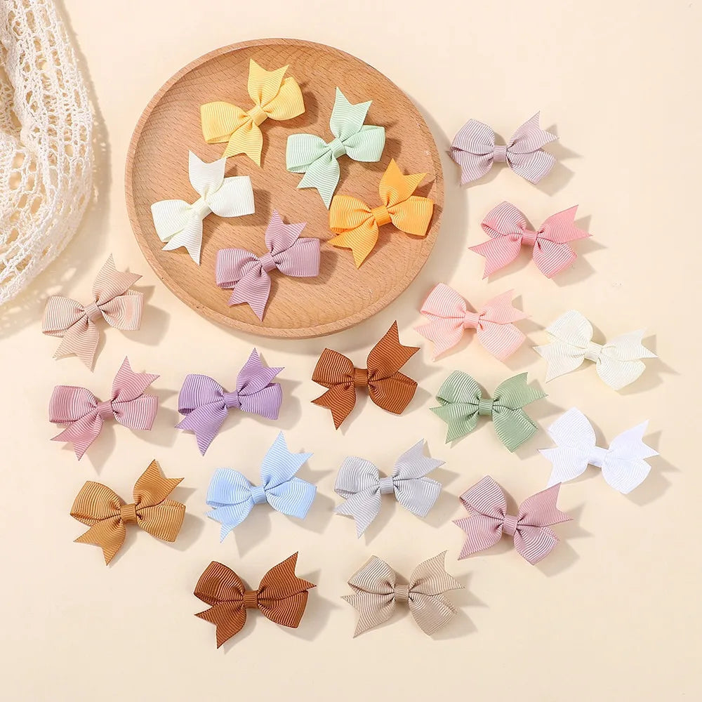 24Pcs/set Kids Cute Mini Ribbon Hair Bows Hair Clip for Girls Hair Bangs Safety Barrette Kids Boutique Hairpins Set