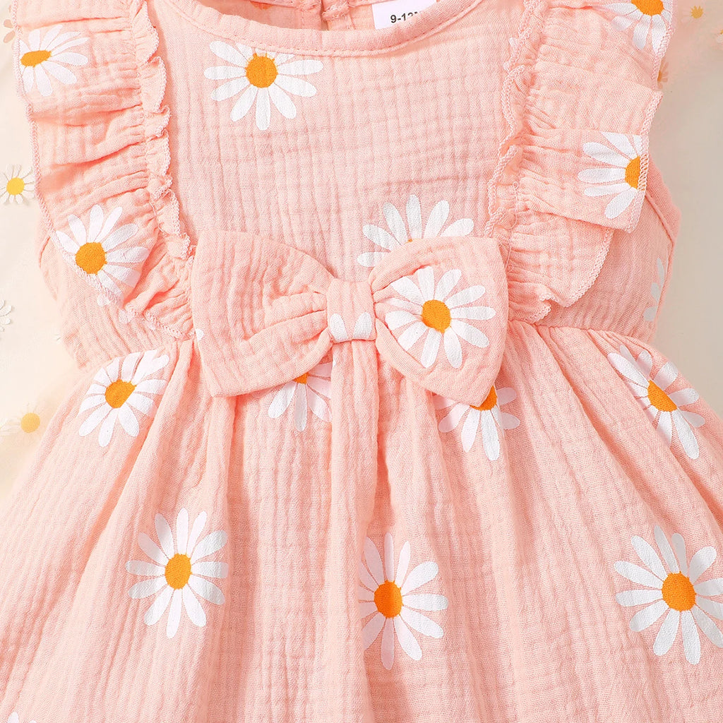 Summer  0-1 Years  Old  Infant  Baby Girls Daisy Print  Fashion  Sleeveless  Casual  Dresses