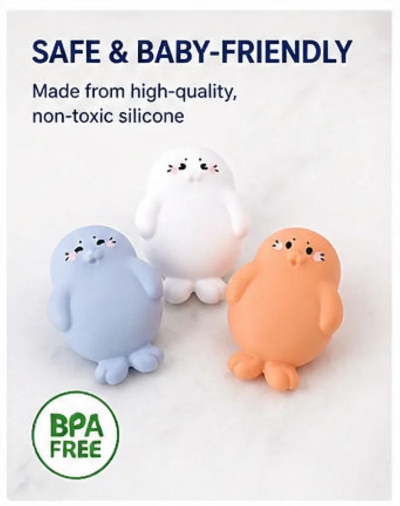 Bath Toys, Floating Teether for Infants, Soft Silicone Squeeze Toys, Sensory Bathtime Set for Newborns, Cute Animal Bath Buddies
