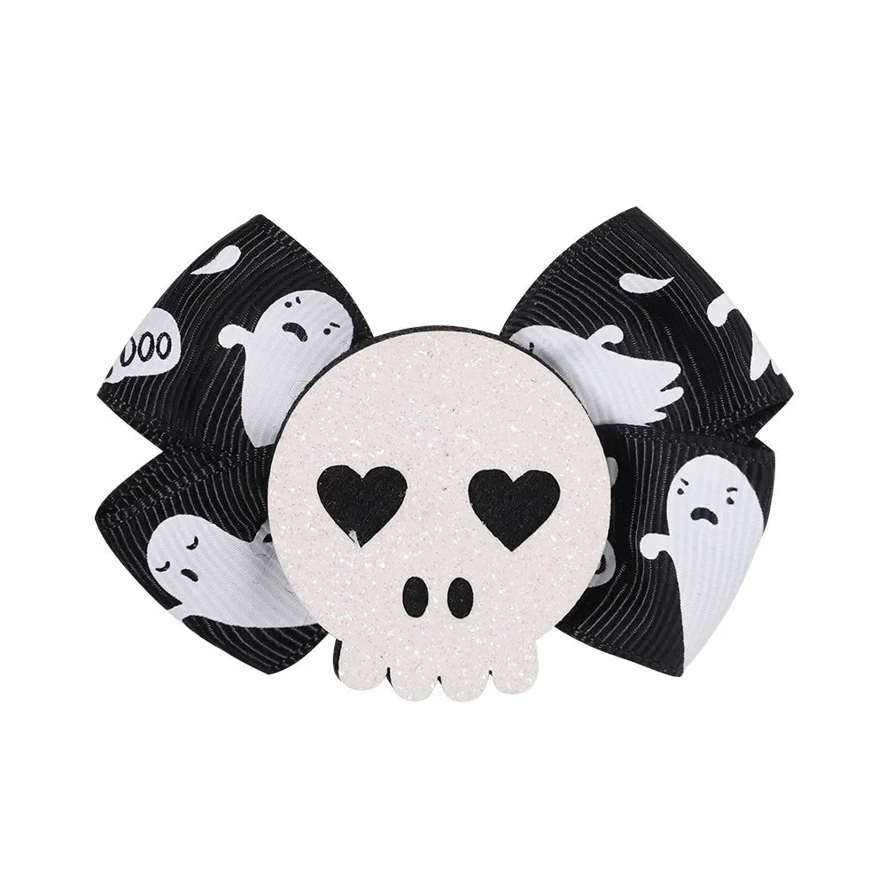 2Pcs/Set Halloween Hair Accessories for Kids Girls - Ribbon Bow Hairpin Ghost Pumpkin Bat Hair Clips for Party Decoration
