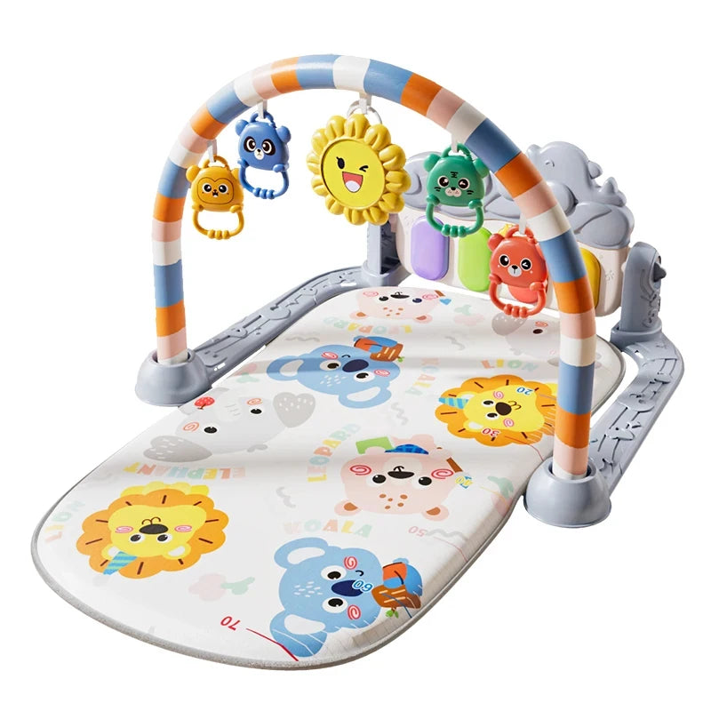 Baby Activity Play Mat with Music & Lights, 5 Detachable Sensory Toys Kick Piano Mat, Tummy Time Game Playmat