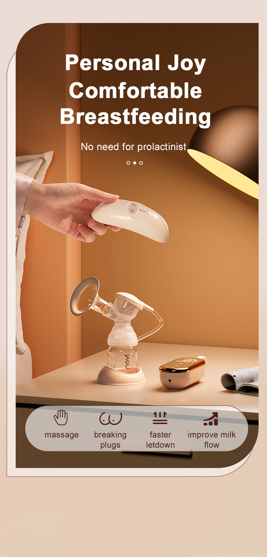 NCVI Warming Lactation Massager, 2 Vibration & Heating Modes, Breastfeeding Support for Clogged Ducts, Mastitis, Improve Milk Fl