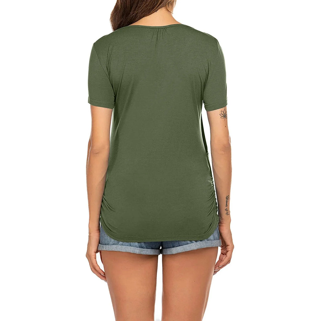 Womens Pregnant Maternity Clothes Nursing Tops Breastfeeding T-shirt Pregnancy Maternity Tops Tees Soild Colour Summer Shirt
