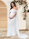 Maternity Photography Props Dresses Mesh Off Shoulder Chiffon Shawl Summer Maxi Dress for Baby Shower Photoshoot