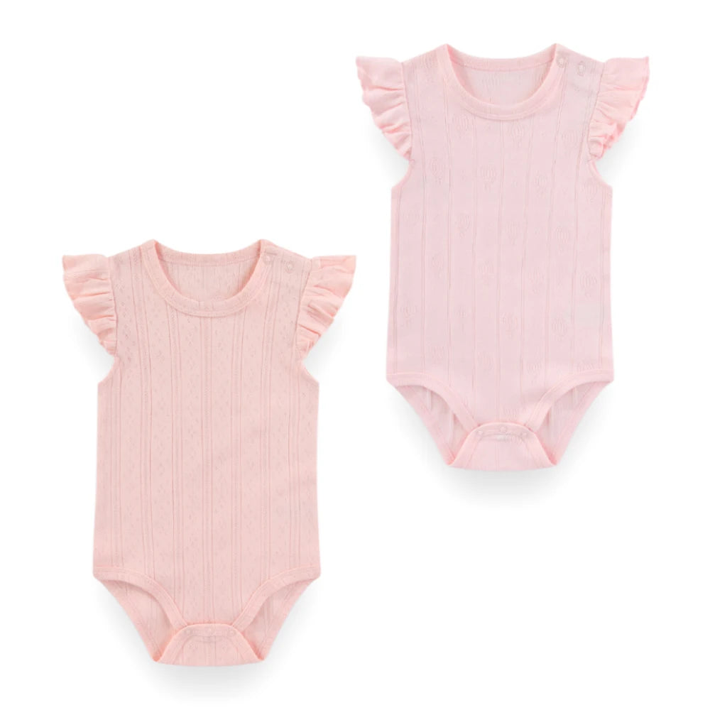 Summer Cartoon Pattern Baby Girl Romper 0-12 Months 2-Piece Set Sleeveless Triangle Bodysuit Cute Infant Clothing