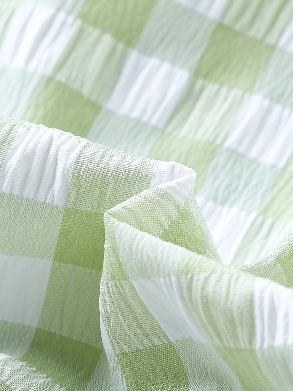 2pcs Summer Baby Girls Green Gingham Lace Trim Set, Cute Bow Top + Pants, Sweet Style, Daily/Outdoor Wear, 0-2Y, Breathable Fabr