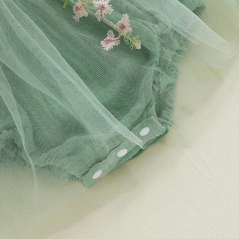 Newborn Baby Girl 1st Birthday Outfits Summer Cute Sleeveless Tie Strap Tulle Bodysuit Dress with Headband Set Infants Clothes