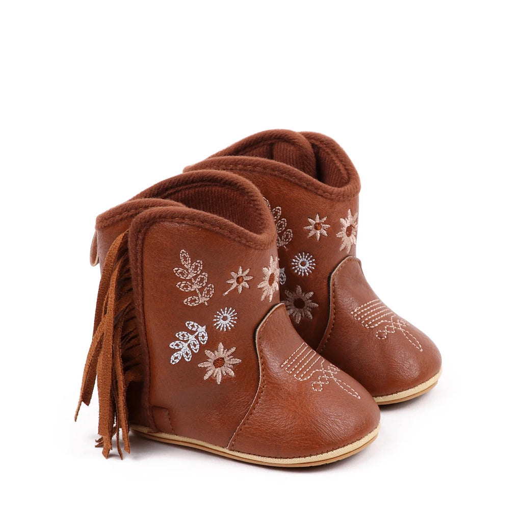 Fashionable And Popular Baby Shoes Western Denim Midsole Boots Autumn And Winter Warm And Anti Slip Casual Walking Shoes