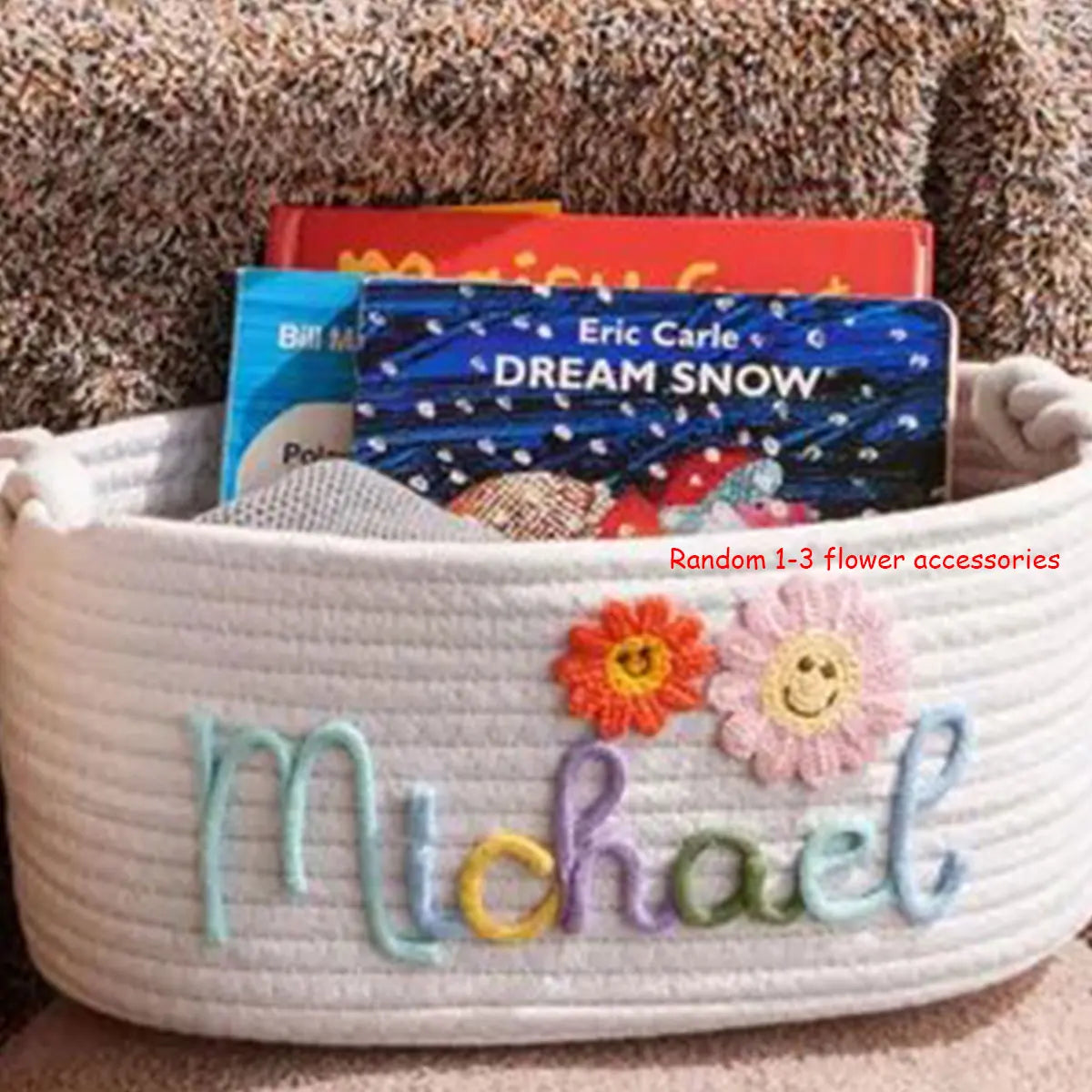 Personalized Cotton Rope Storage Basket with Letter – Handmade Gift & Easter Basket