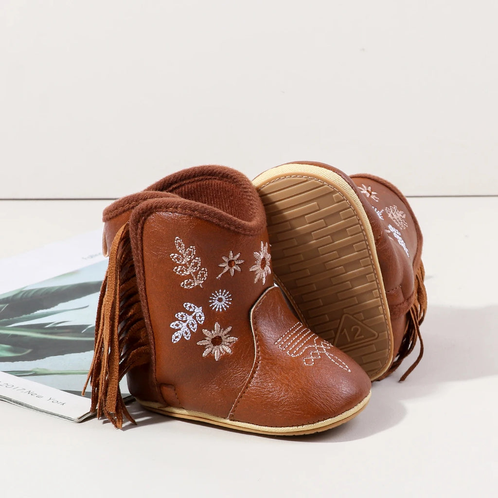 Fashionable And Popular Baby Shoes Western Denim Midsole Boots Autumn And Winter Warm And Anti Slip Casual Walking Shoes