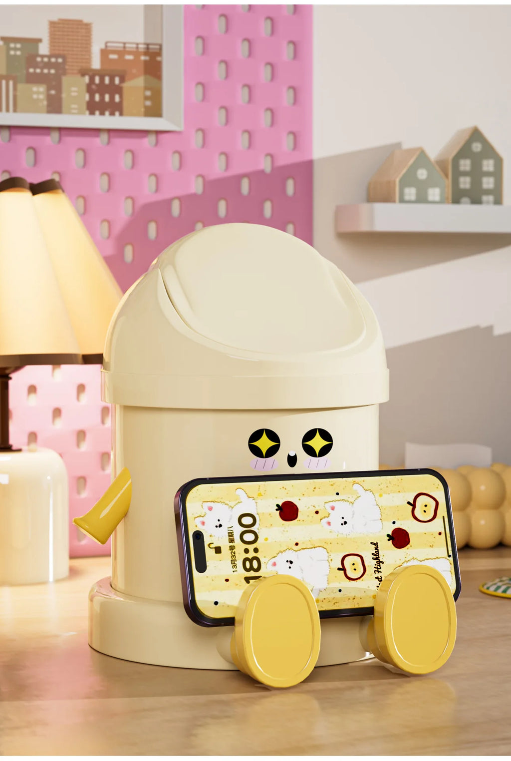 Desktop Trash Can Mini Cute Garbage Basket with Lid Household Garbage Bins Storage Bin Storage Box for Office Bedroom Dormitory
