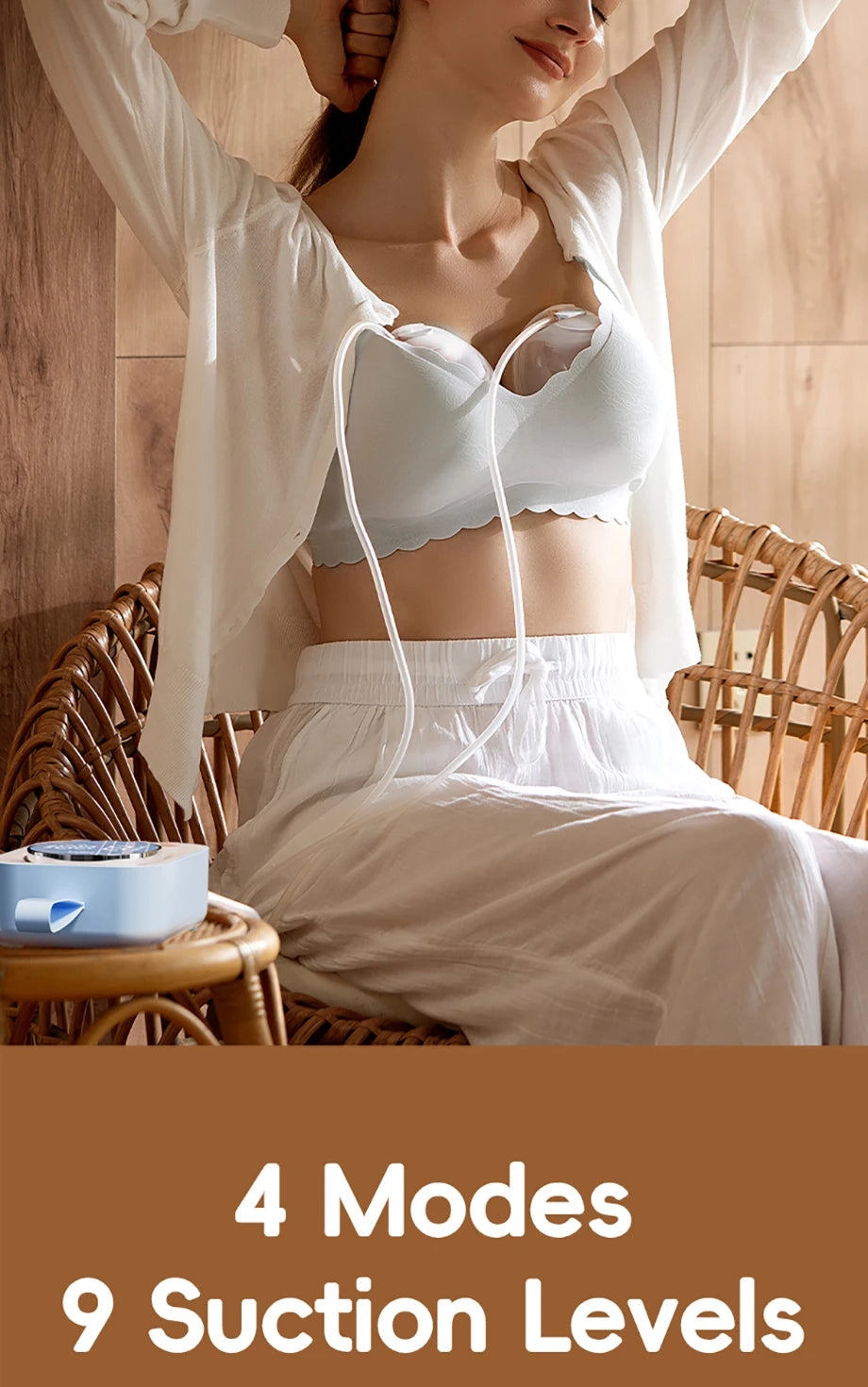 NCVI Hands Free Wearable Breast Pump, Combined with Strong Motor and Wearable Cups, 4 Modes 9 Levels, 21/24/28mm, Low Noise