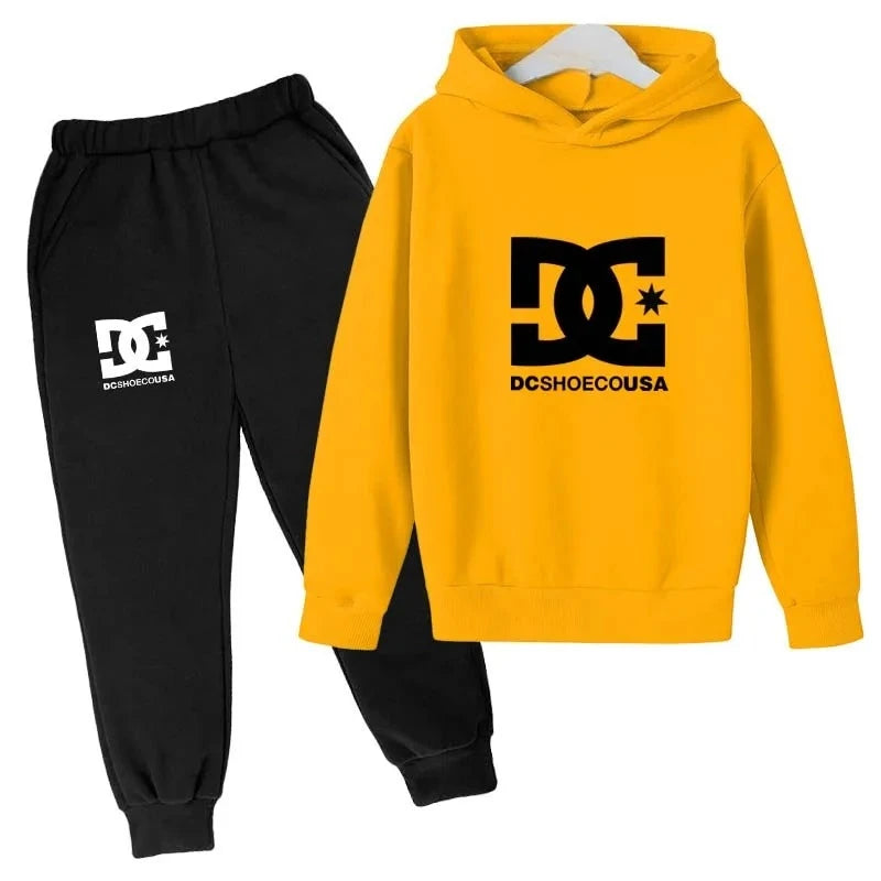 Kids Spring Autumn Casual Simple Print 2pcs Hoodie+Pants Tracksuits Trend Outfits Clothes Sets for 2-13 Years Boys and Girls