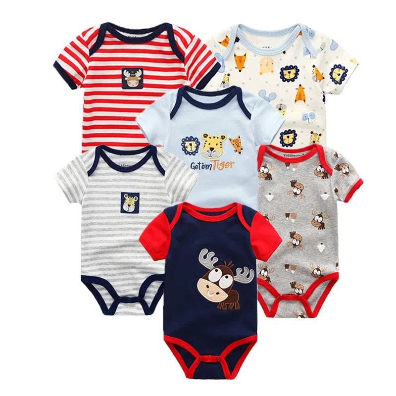 6-Pack Cartoon Cute Baby Unisex Bodysuits Summer Short Sleeve Newborn Boys Girl Onesies 0-12 Months Infant Clothes